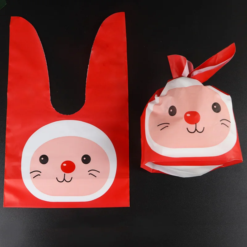 100pcs 13.5x22x6cm stereoscopic rabbit ear plastic packaging bag Cookie Gift Bags For Candy Biscuits Snack Baking Package | Дом и сад
