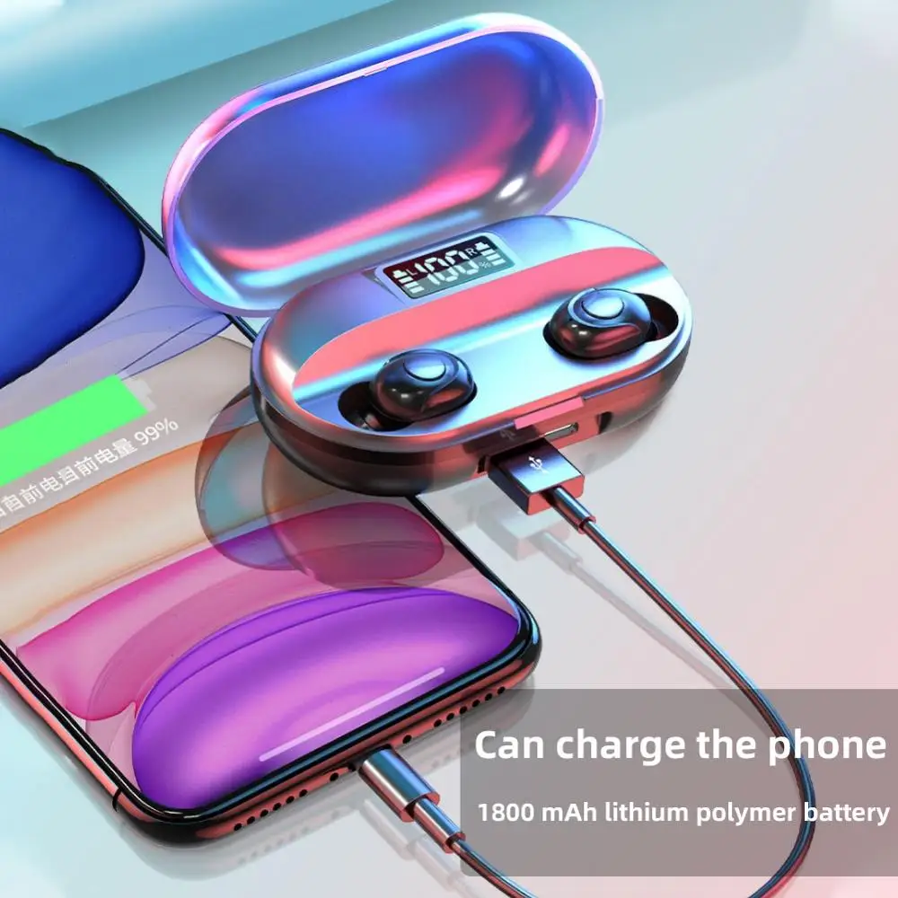 Bluetooth 5 0 Earphone Wireless Headphones Bass Stereo Headsets Earbuds Sport Waterproof 1800mAh Charging Box With Microphone