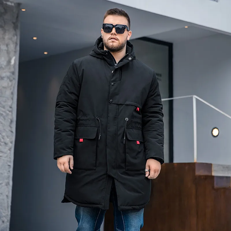 Black Зимнее Новое мужское длинное хлопковое пальто больших размеров, модный Свободный черный хлопковый костюм с широкой талией и завязками, больше размеров M-6XL - Цвет: Black