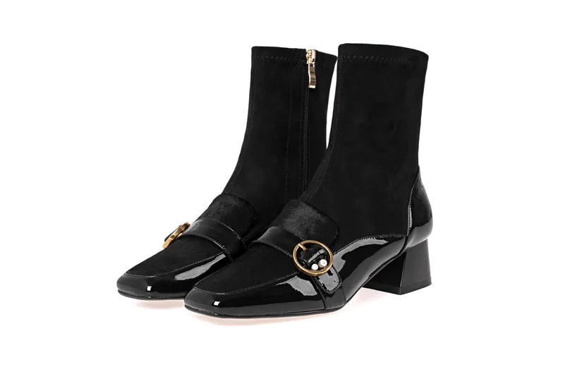 FEDONAS Square Toe Women Mid-calf Boots Genuine Leather Boots Warm Ladies Socks Boots Elegant Party Platforms Winter Shoes Woman