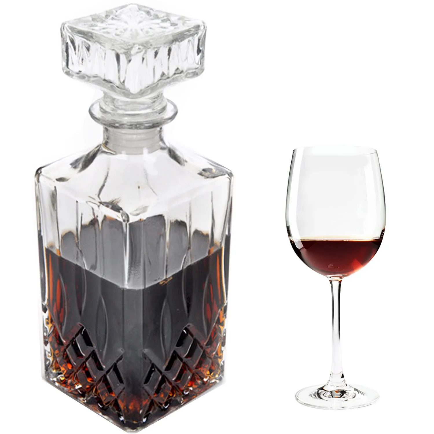 

Behogar 1000ml European Style Square Glass DIY Wine Beer Whisky Decanter Drink Water Juice Tea Milk Jug Pitcher Bottle with Lid