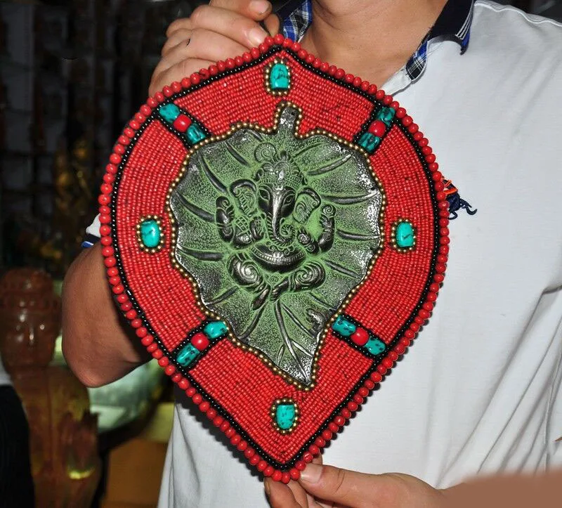 Свадебное украшение тибетская бронзовая красная брикет 4 руки слон холла Ганеша