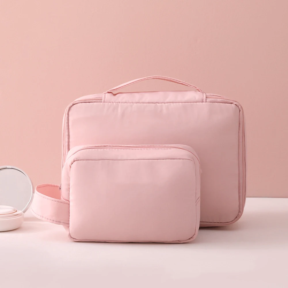 Hot Casual Portable Women Solid Color Toiletries Cosmetic Bag Large Capactiy Storage Pouch Polyester Multi Large Cosmetic Bag