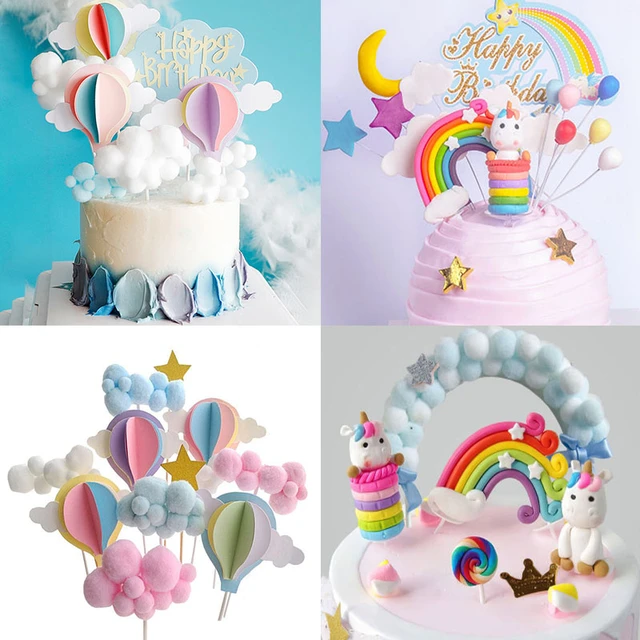 Decoración de pastel de unicornio de cumpleaños, decoración de pastel de  globos de arco iris, decoración de cupcakes para niñas, suministros de  fiesta