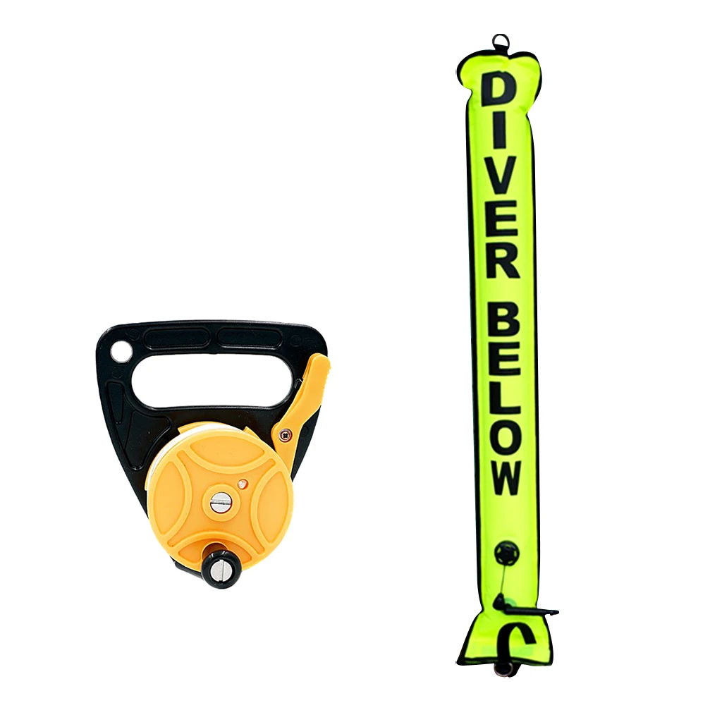 4 Foot Scuba Diving Snorkeling '' Diver Below'' SMB Surface Marker Buoy Safety Sausage Float & Dive Reel Finger Spool Accessori