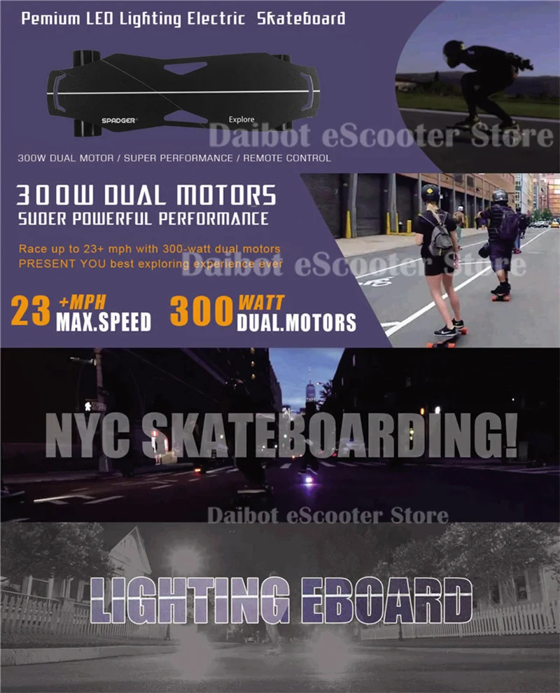 Daibot Electric Longboard Skateboard 4 Wheel Electric Scooters 300W2 36V Adult Powerful Electric Scooter With Colorful Lights  (8)