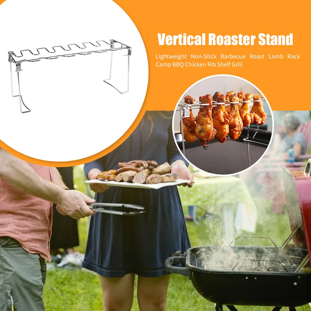 Smoker Bbq Rib Rack Holder Stainless Steel Roaster Stand Tool