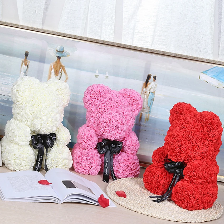 Drop Shipping 25cm Rose Bear Artificial Flower Teddy For Women Valentine's Wedding Birthday Christmas Gift | Дом и сад