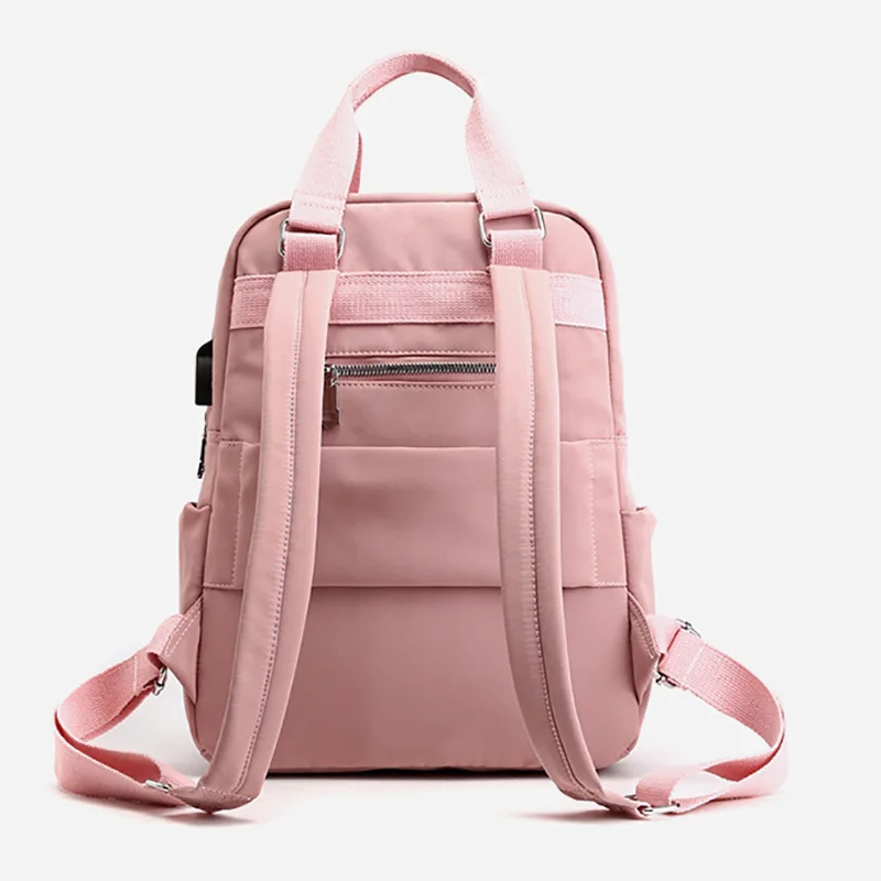 USB Rechargeable Casual Women Backpack Large Capacity College Wind Travel Trolley Bag Waterproof Ladies Backpack