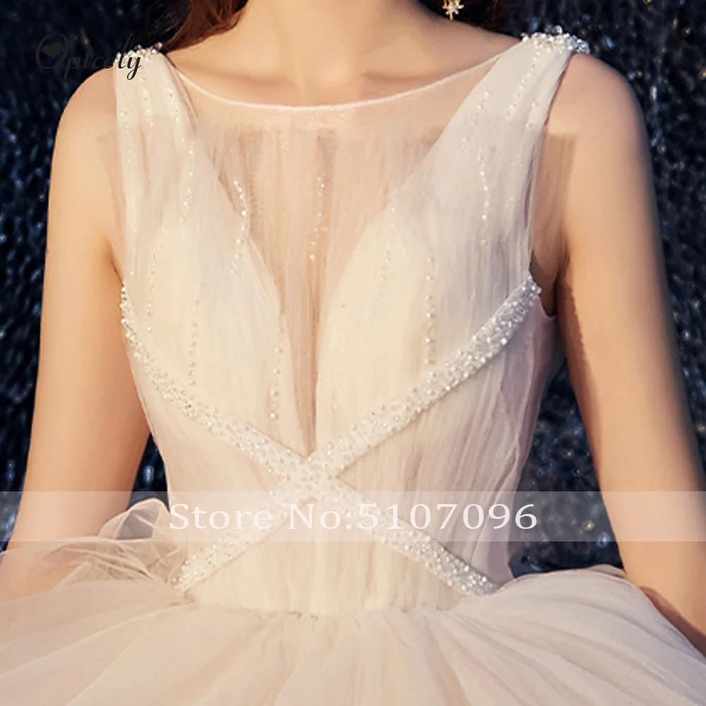 Optcely Vestido de Noiva очаровательное с круглым вырезом без рукавов Многоуровневое бальное платье с открытой спиной Свадебные платья богемное свадебное платье с бисером