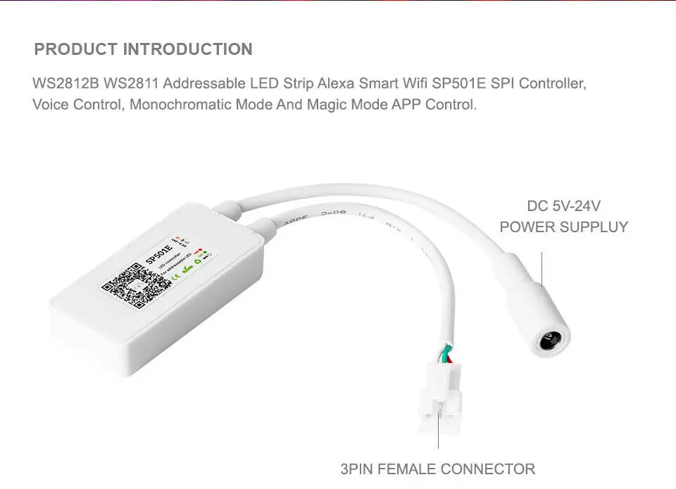 SP501E wifi светодиодный контроллер Amazon Alexa SP110E Bluetooth для адресуемых IC полосы WS2812bB SK6812 UCS1903 пикселей DC5-24V управления