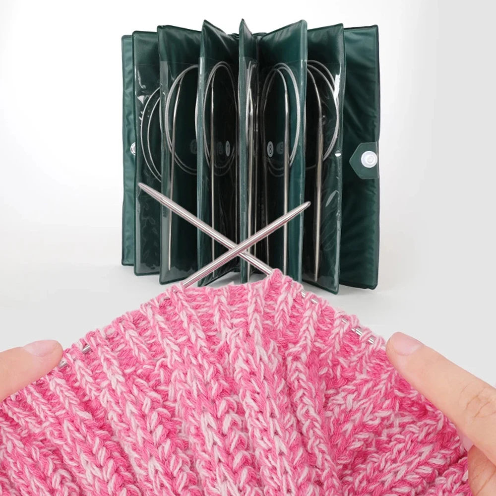 11 Sizes Stainless Steel Circular Knitting Needles Straight Needle Kit Yarn Weave Craft DIY Set with Bag 43/65/80/100cm Length
