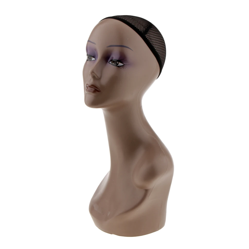 1 Piece Bald Female Mannequin Head, Scarf Hat Cap Wigs Glasses Display Model with Net Cap