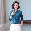 TingYiLi Elegant Office Wear Satin Silk Blouse Spring Autumn Long Sleeve Women's Tops Pink Yellow Blue Green Black White Shirt 1