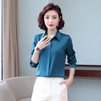 TingYiLi Elegant Office Wear Satin Silk Blouse Spring Autumn Long Sleeve Women's Tops Pink Yellow Blue Green Black White Shirt 1