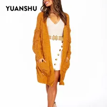 YUANSHU Повседневный большой длинный кардиган женский Ретро