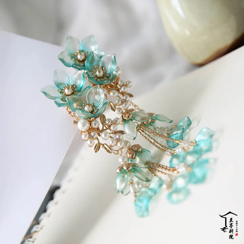 hair clip 1 pair Летнее солнцестояние, летнее озеро, зеленая кисточка, заколки для волос, оригинальные аксессуары для волос ручной работы, косплей, драма, украшение для волос Hanfu - Color: hair clip 1 pair