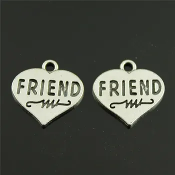 

25pcs Friend Heart Pendant For Jewelry Making Antique Bronze Antique Double Sided Friend Word Charms Charm Friend 18x18mm