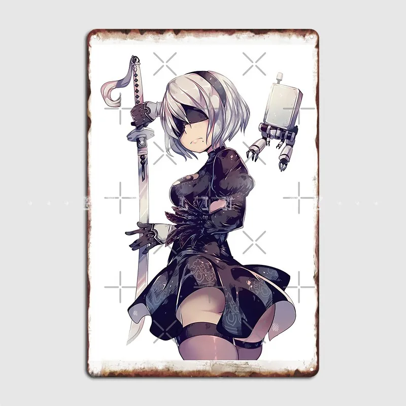

Nier: Automata 2b металлический знак кинотеатр гараж бар пещера создание росписи Оловянная вывеска плакаты