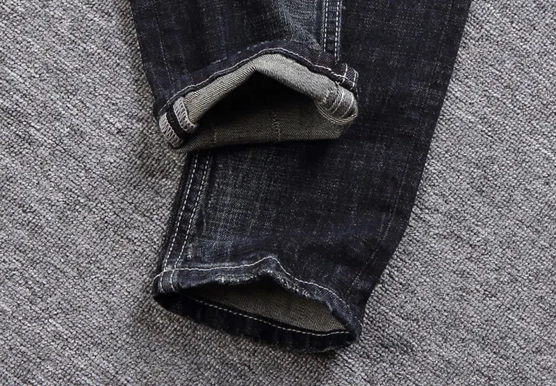 Аппликации стиль дизайнерские мужские джинсы мода уличная синий цвет Slim Fit пуговицы классические джинсы мужские брюки
