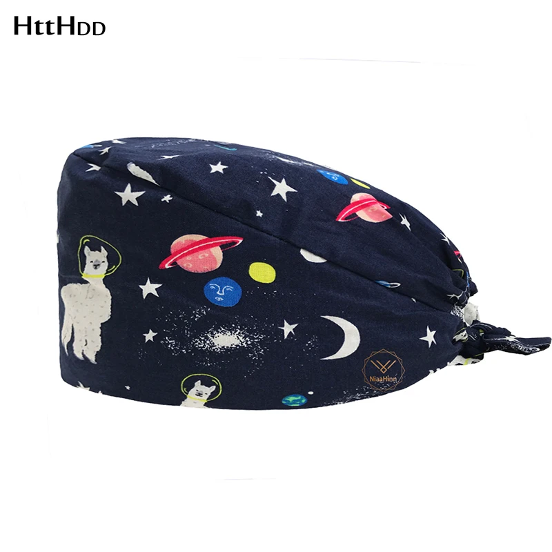 

Blue planet cartoon Printed Caps Quality Cotton Dust Cap Breathable and sweat-absorbent Scrub cap Male and female work hat-H22