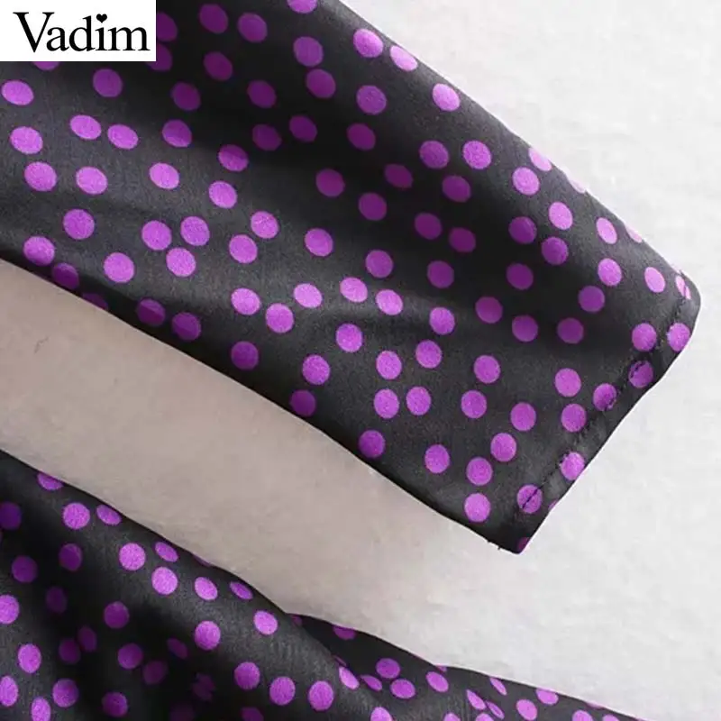 Vadim женское винтажное платье макси в горошек с v-образным вырезом на молнии сбоку с длинным рукавом Женские повседневные шикарные платья длиной до щиколотки QC872