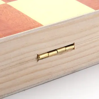 

Vintage Wood Pieces Chess Set Folding Board Box Wood Hand Carved Kid Gift