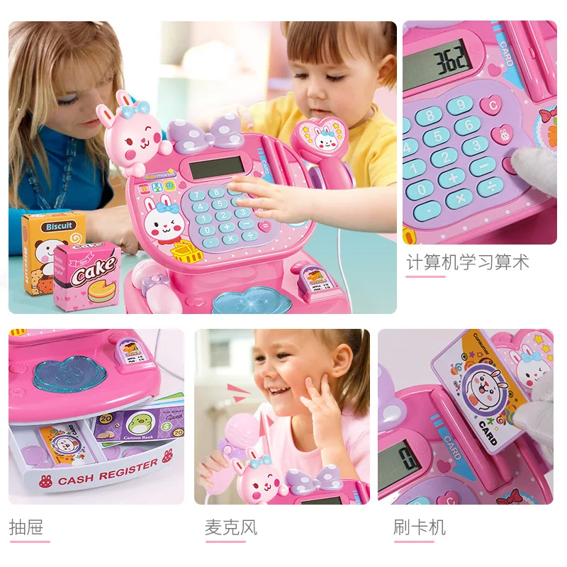 

Children Cash Register Toy GIRL'S Play House Set with Supermarket Model POS Machine Sound Calculation Cashier Desk