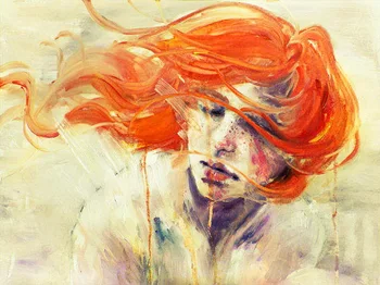 

Modern handmade painting girl portrait with red hair on sofa on cave for home wall decoration,wallpaper