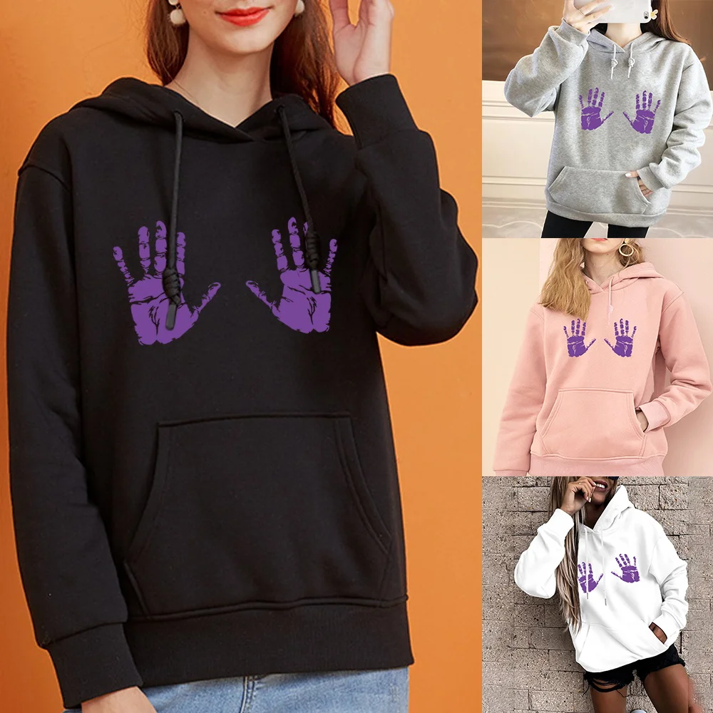 Ladies Hoodie Harajuku Loose Gesture Print Sweatshirt Pullover Fall and Winter Base Long Sleeve Ladies Clothes Big Pocket Hoodie