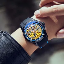 Orkat Reloj de pulsera automático para hombre, con correa de silicona, Tourbillon, resistente al agua, mecánico, de moda