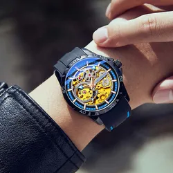 Orkat Reloj de pulsera automático para hombre, con correa de silicona, Tourbillon, resistente al agua, mecánico, de moda