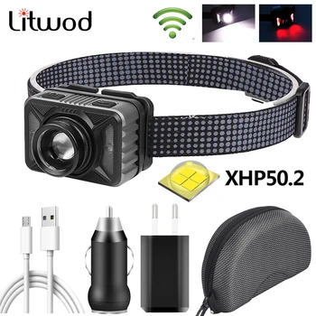 

Litwod 4 Core XHP50.2 Bulbs Led Headlamp Zoom Waterproof Headlight Sensor Head Lamp Light Built in Battery Running 8 Hours