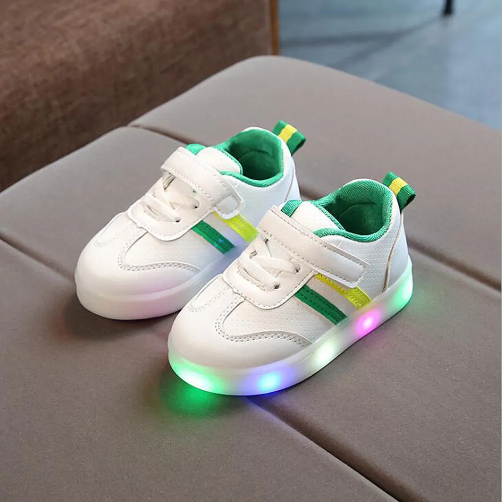 New Children Luminous Shoes Boys Girls Stripe Sport Running Shoes Baby Lights Fashion Sneakers Toddler Kids LED Sneakers Oct 23