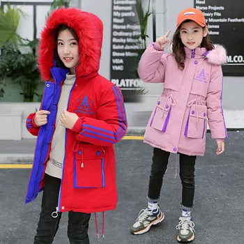 

Kids Winter Jacket Fur Collar Hooded Children Girls Long Thick Warm Parka Coats Toddler Girl Red New Year Coats Snowsuit Clothes