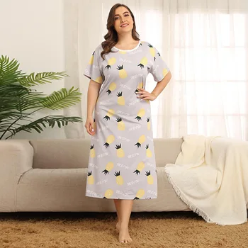 

3xl 4XL Women Summer Nightgowns Sleep Wear Dress Nice Pineapple Printing Cute Nightwear Homewear Autumn Sleepshirts Sleepwear