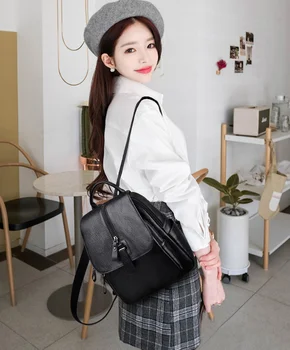 

Pu Backpack WOMEN'S Bag 2020 New Style Korean-style Retro Backpack Large Capacity Backpack clear backpack