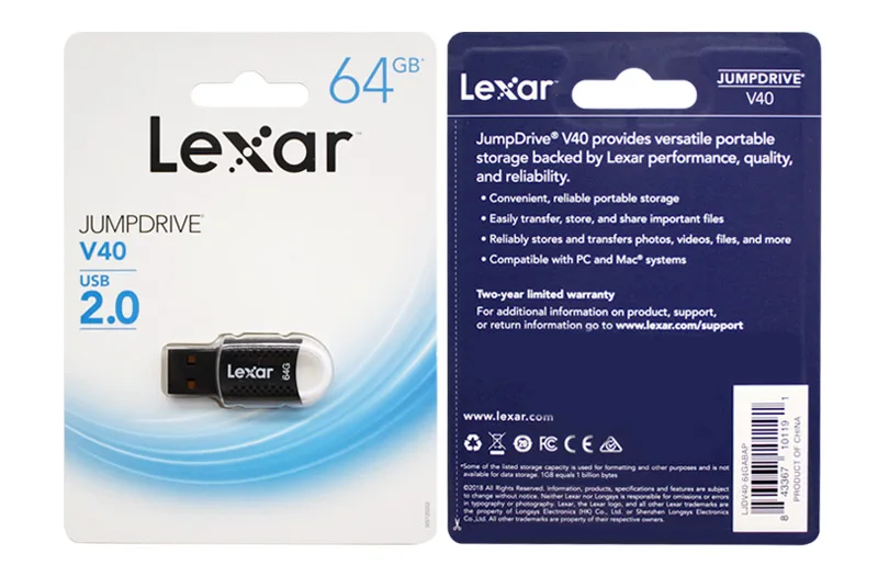 USB флеш-накопитель Lexar Jumpdrive V40, 64 ГБ, 32 ГБ, 16 ГБ, USB 2,0, Мини Портативный USB флеш-накопитель, карта памяти для хранения файлов