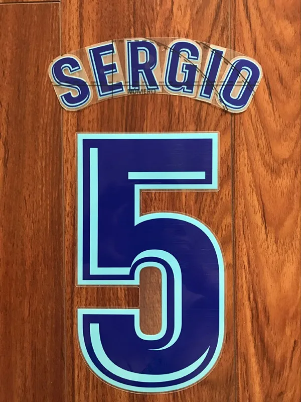 18 Домашняя печать Messi SUAREZ Neymar A. Iniesta SERGIO PIQUE nameset горячая штамповка футбольная нашивка значки - Цвет: Blue 5 SERGIO
