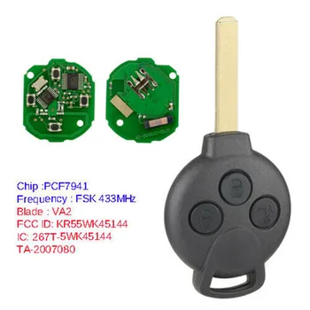 

Remote Key Fob 3 Button 433MHZ PCF7941 For Mercedes-Benz Smart 451 2007-2015 Buttons:3buttons 1*Car Remote Key