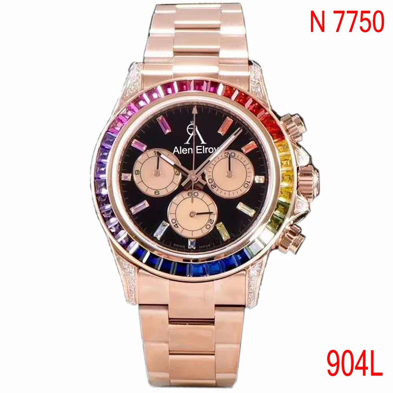 904L luxury Rose Gold Tona-Day Mechanical Watch 1:1 Men Diamonds bezel sapphire glass Chronograph works NOOB ETA 7750 AAA+ afbeelding