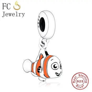 

FC Jewelry Fit Original Brand Charm Bracelet 925 Silver Ocean Finding Nemo Orange Enamel Bead Pendant For Making Berloque 2020