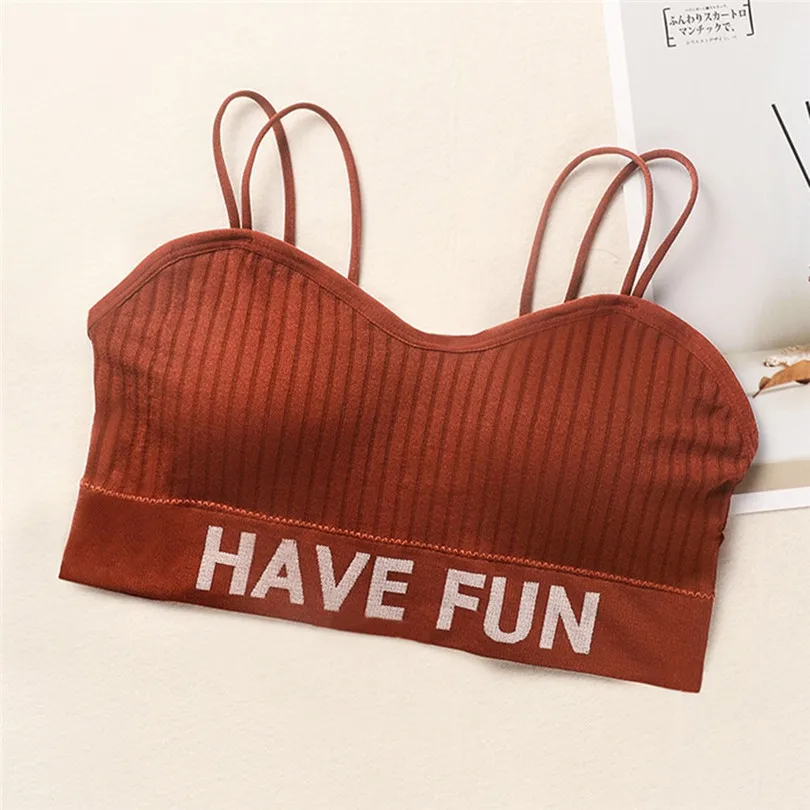 HAVE FUN Letter Print Bras For Women Sling Wrap Top Seamless Sports Bra Push Up Underwear Bralette Encaje Mujer 30DEC2709