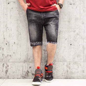 

Jeans Male Five Points Loose Leisure Plus Fat Elastic Force Pants Fat Man Big Size Trend Shorts