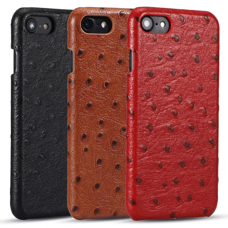 

For Apple iPhone 7 8 Phone Back Case iPhone XS Ostrich Skin Genuine Leather Case Slim Businss Smart Cover for iPhone 7Plus 8Plus