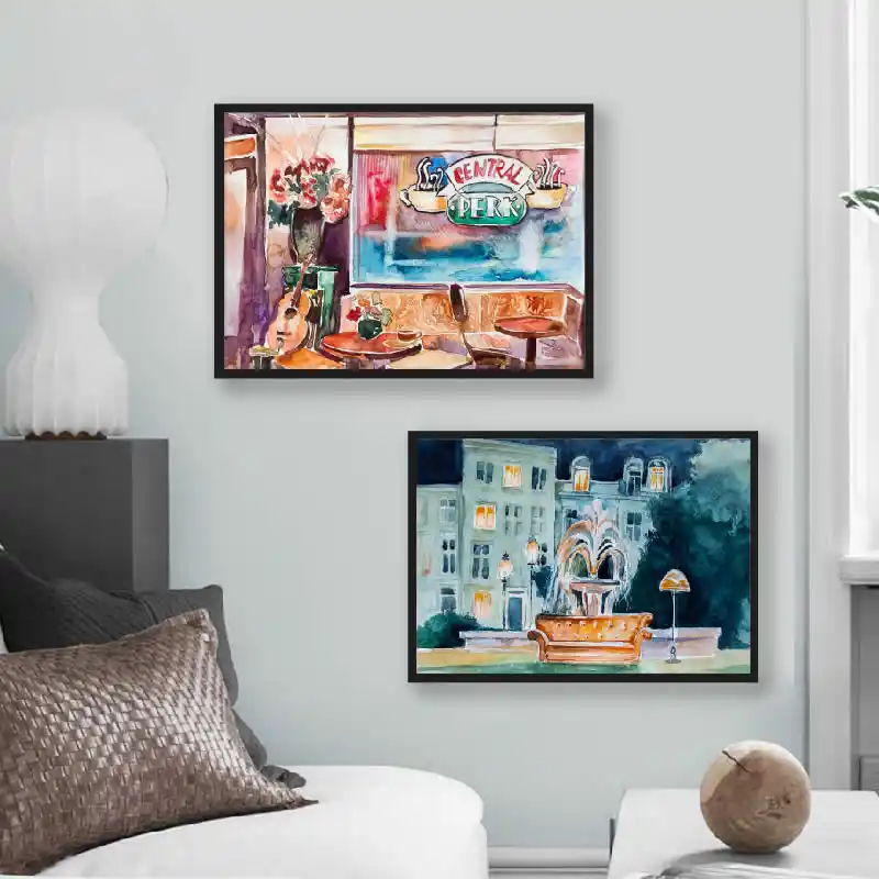 Wall Art Friends Tv Show Fontain Watercolor Poster Prints 90s
