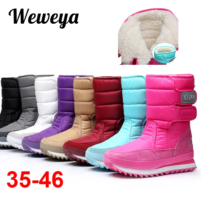 

Female Snow Boots Winter Boots Women Flat Waterproof 2019 Shoes Botas Mujer Botas Femininas de inverno Black White Plus Size 46