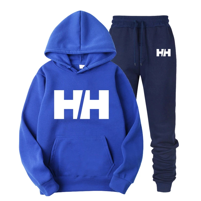 blue A Nova Marca Treino Moda Masculina спортивная одежда Duas pedas Define Todo o algodador de Lã Grossa moletom com capuz+ calcha Terno - Цвет: blue