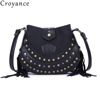 

Croyance New Dumpling Hobos Bags for Ladies Vintage Shoulder Bags Simple Fashion Rivet Design Women Handbags Casual Totes Tassel