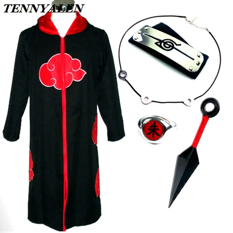 

Akatsuki Uchiha Itachi Cloak Anime Cosplay Naruto Uchiha Sasuke Cosplay Costume Naruto Anime Accessories Headband Kunai Set kids